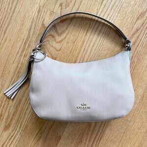 COACH Y2K SUTTON Pebble Leather Purse Beige Original Top Zip Metal Shoulder Bag
